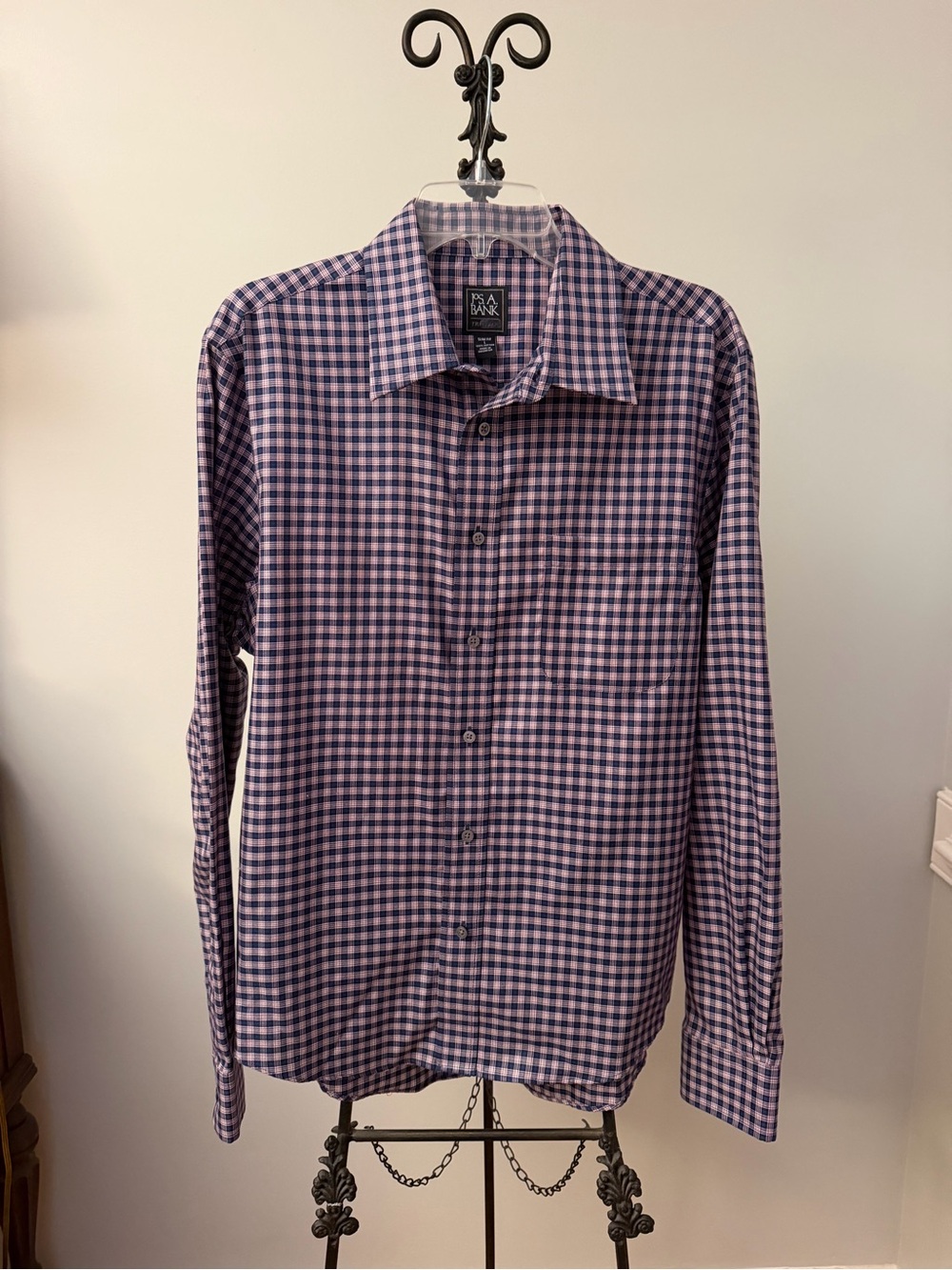 Jos. A. Bank Traveler Purple and White Gingham Button-Down Shirt